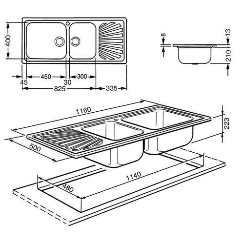 SMEG SG116D metalinė plautuvė su 2 dubenimis image 3