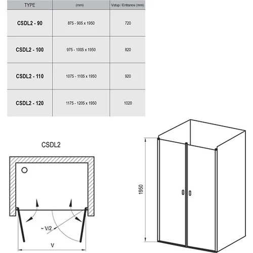 Ravak CSDL2-110 dušo durys 110 cm, skaidrus stiklas image 2