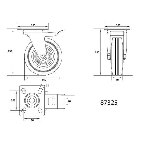 Vorel ratukas vežimėliui, guminis, juodas, d-160mm, 130kg image 2