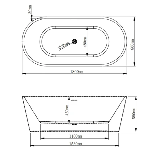 JAVA 203 Akrilinė vonia 180 cm balta image 3