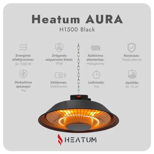 Heatum H1500 AURA juodas šildytuvas image 2
