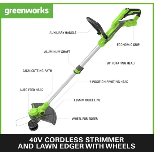 GreenWorks G40LT33 40V akumuliatorinis trimeris image 2