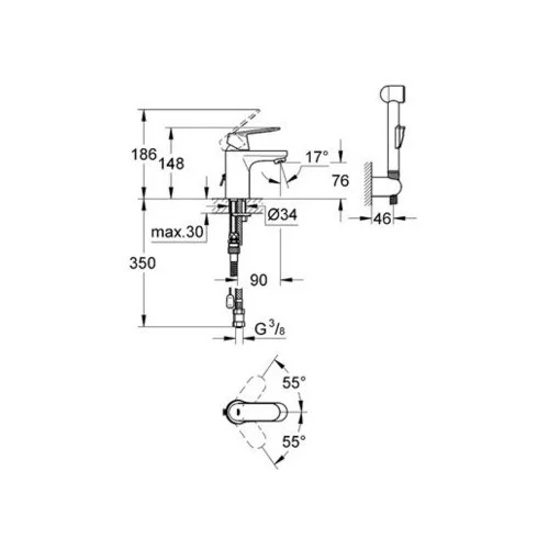 Grohe Eurosmart Cosmopolitan 23125000 praustuvo maišytuvas su bidė image 3