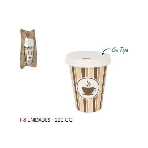 ECO popieriniai vienkartiniai puodeliai su dangteliais 220 ml 8 vnt image 2