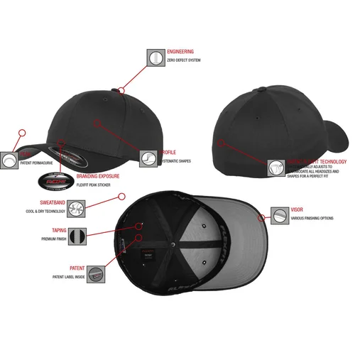 Kepuraitė Flexfit 6195P su snapeliu - S/M, Juoda/Balta image 2