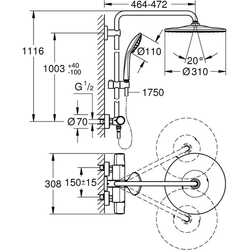 Termostatinė dušo sistema Grohe Euphoria System 310, 26075001, chromo image 3