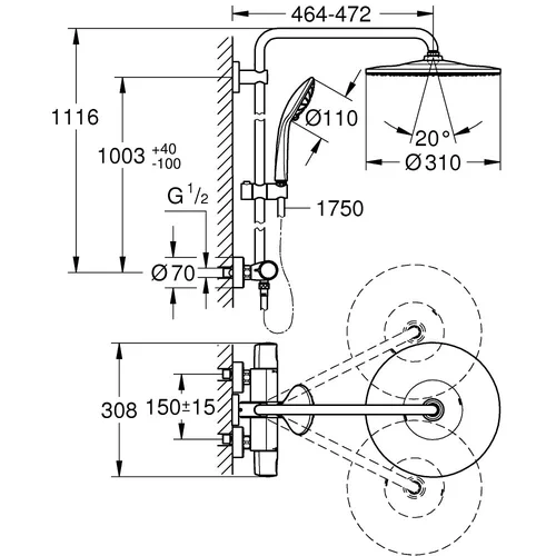 Grohe Euphoria System 310 termostatinė dušo sistema 310 mm (Chromas) image 2