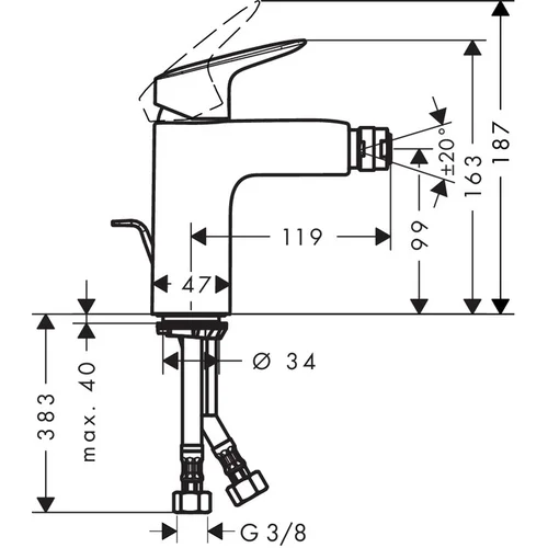 Hansgrohe Logis Bidė maišytuvas, 71200000 Chrominis image 2