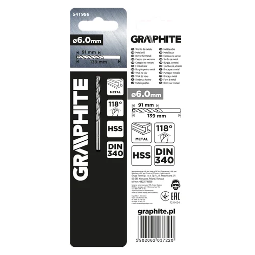 GRAPHITE HSS metalinis grąžtas prailgintas DIN 340 6 mm (54T996) image 2