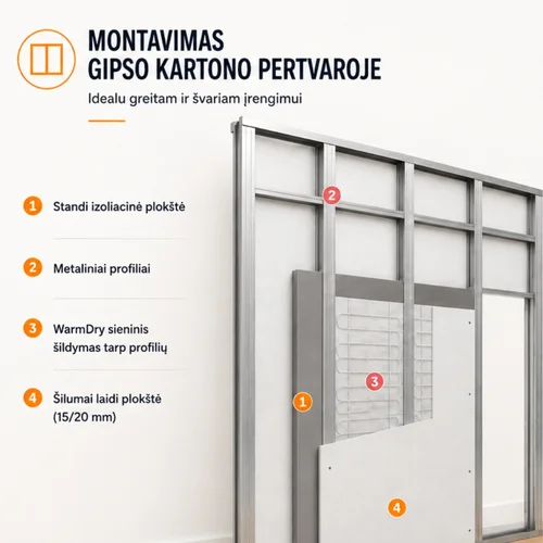 Warmset Warmwall sieninio šildymo tinklelis 0,5 m², 150 W, 230 V image 3