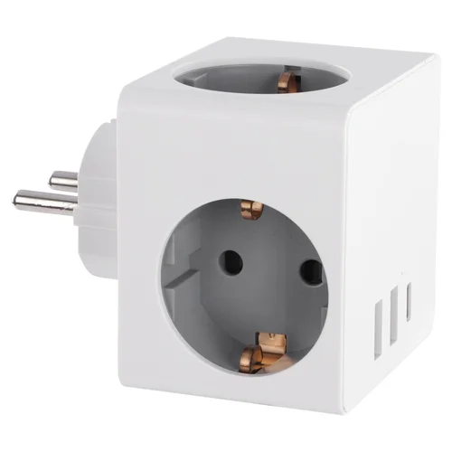 Trivietis skirstytuvas su įžeminimu USB A/C, baltas image 2