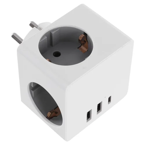 Trivietis skirstytuvas su įžeminimu USB A/C, baltas image 3