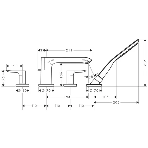 4 dalių vonios maišytuvas Hansgrohe Metris 31442000 image 2