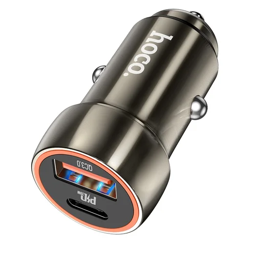Hoco Z46A Automobilinis įkroviklis USB-A/Type-C PD20W+QC3.0 Pilkas image 1