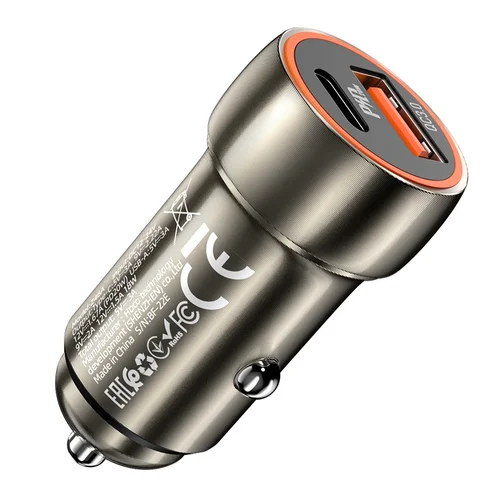 Hoco Z46A Automobilinis įkroviklis USB-A/Type-C PD20W+QC3.0 Pilkas image 2