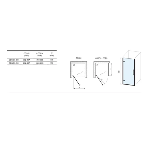 Ravak COSD1-90 dušo durys juoda, 6 mm stiklas Transparent image 3