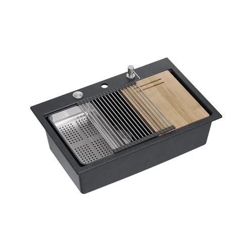 QUADRON MARC HQM7650U8_BS plautuvė su dozatoriumiumi, medine lenta ir nuvarvėjimo indu, 76x50 cm image 1