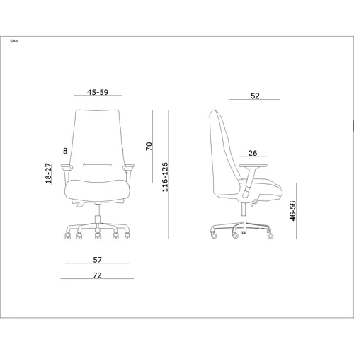 Unique SAIL biuro kėdė S499-HL-4, natūrali oda, juoda image 2