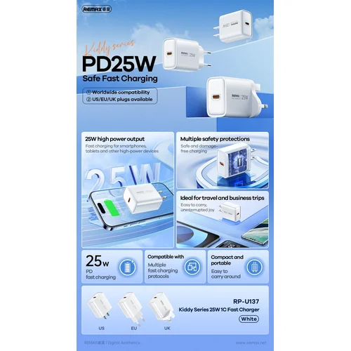 Remax RP-U137 įkroviklis 25W USB-C baltas image 2