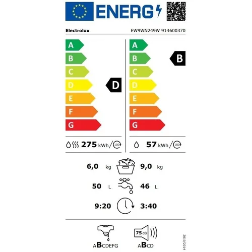Electrolux EW9WN249W skalbyklė-džiovyklė, 9/6 kg image 2