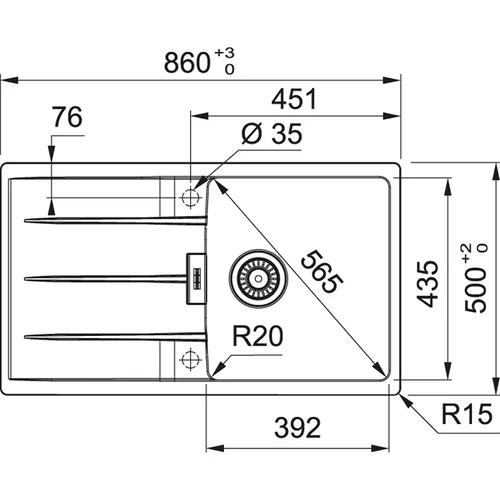 Franke Centro CNG 611-86 Fragranite 500 mm Akmens pilka plautuvė image 2