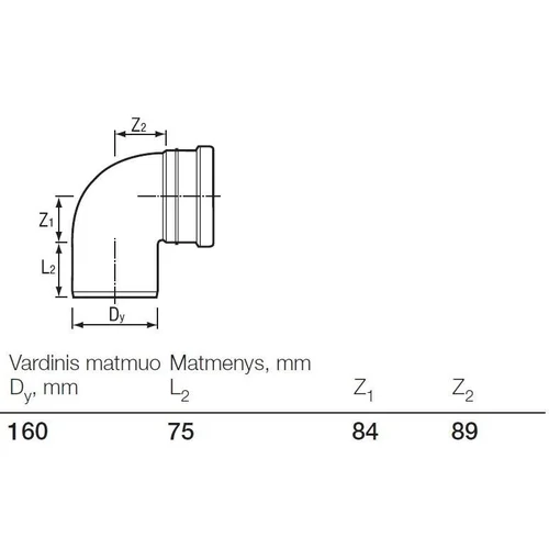 Lauko kanalizacijos alkūnė Wavin, Ø 160 mm, 88.5 ° image 2