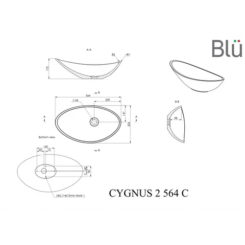 BLU CYGNUS II 564 Pastatomas akmens masės praustuvas image 2