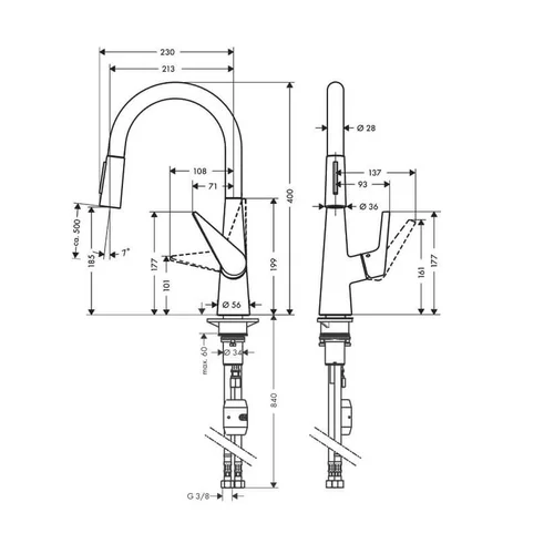 Hansgrohe Talis M51 72813000 virtuvinis maišytuvas, nerūdijančio plieno image 3