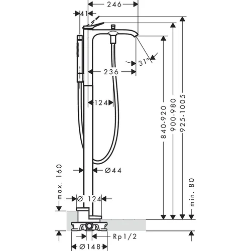 Hansgrohe Vivenis 75445670 vonios maišytuvas – Juodas matinis image 2