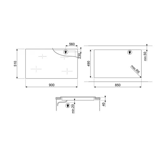 SMEG SE494EMTD Įmontuojama kaitlentė 90 cm Juoda image 2