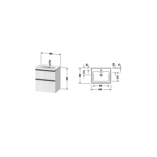 DURAVIT D-Neo DE0147022220000, Balta blizgi spintelė su praustuvu, 600×480 mm image 2