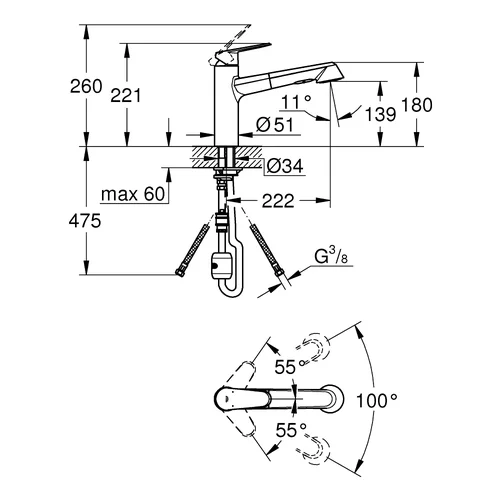 Grohe Eurodisc Cosmopolitan 32257002 chromo Plautuvės maišytuvas su ištraukiama žarna image 2