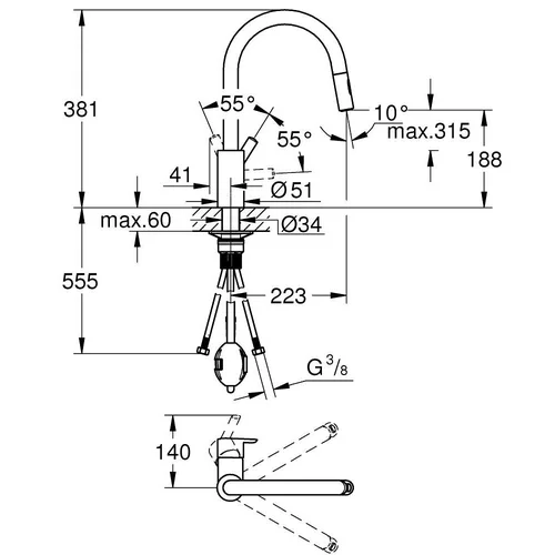 Grohe Feel supersteel spalvos maišytuvas virtuvės plautuvei su dušeliu 31486DC1 image 3