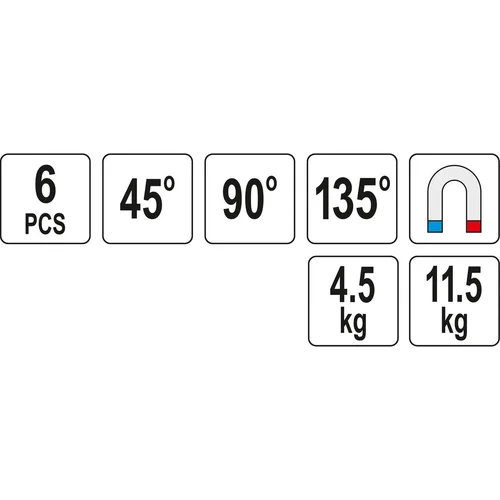 YATO suvirinimo kampų magnetinis rinkinys, 6 vnt., 45°-90°-135° image 3