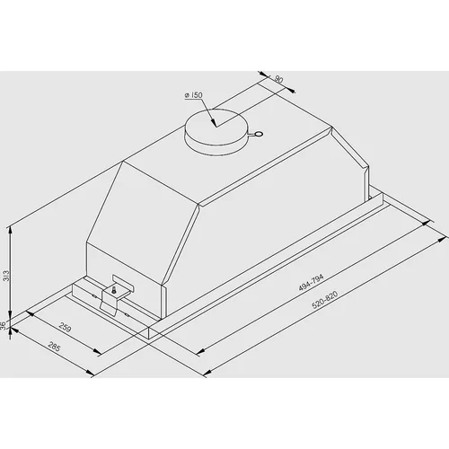 ESISTYLE PROFESSIONAL H1 52 cm INOX LED BAR Įmontuojamas gartraukis image 2