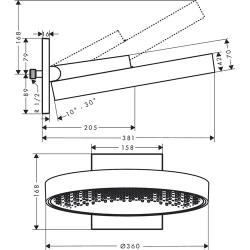 Hansgrohe Rainfinity 360 1jet dušo galva su sienine jungtimi, 26230990, Aukso image 2
