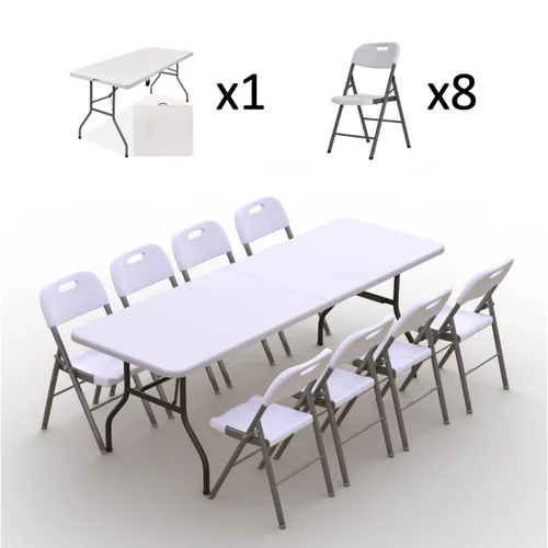 Sulankstomų baldų komplektas: Stalas 240x76 cm, 8 kėdžių Premium baltų image 2