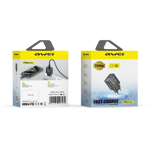 Awei PD61-EU 20W USB-C Baltas Įkroviklis image 2
