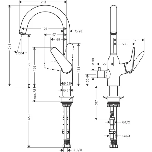 Hansgrohe Focus M42 71803000 Virtuvinis maišytuvas su uždarymo vožtuvu image 2