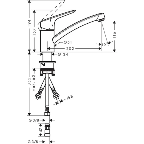 Hansgrohe Logis M31 71831000 Nerūdijančio plieno virtuvinis maišytuvas image 2
