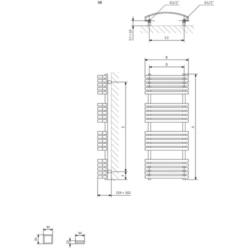 Rankšluosčių džiovintuvas Terma Kioto 480 mm x 870 mm, baltas image 3