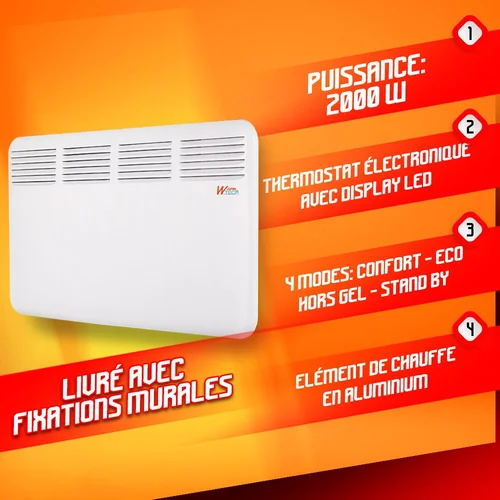 Sieninis konvekcinis šildytuvas Warmtech, 2000 W image 3