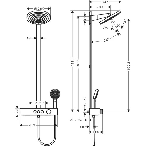 Hansgrohe Pulsify S Termostatinis dušo komplektas 260 2jet EcoSmart, 24241140, Šlifuotos bronzos image 2