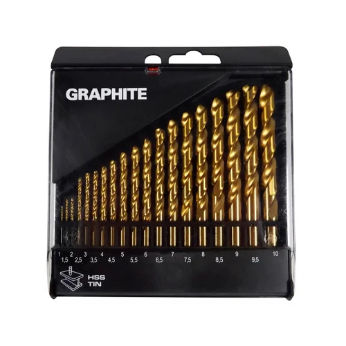 GRAPHITE HSS-TIN 1.0 - 10.0 mm grąžtų komplektas, 19 vnt. image 2