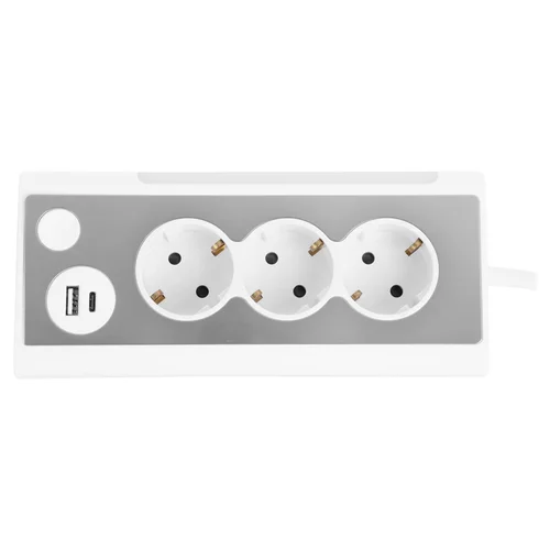 Buitinis ilgintuvas su įžeminimu, 3 lizdų, 1.5 m, USB-A/C, baltas/pilkas image 2