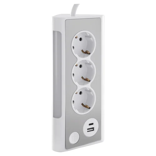 Buitinis ilgintuvas su įžeminimu, 3 lizdų, 1.5 m, USB-A/C, baltas/pilkas image 3