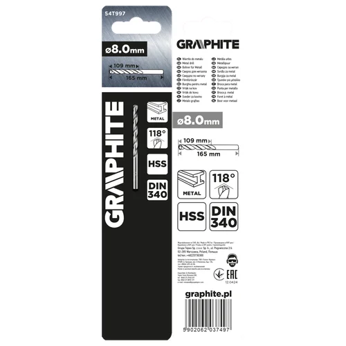 GRAPHITE HSS metalinis grąžtas DIN 340 prailgintas 8 mm image 2