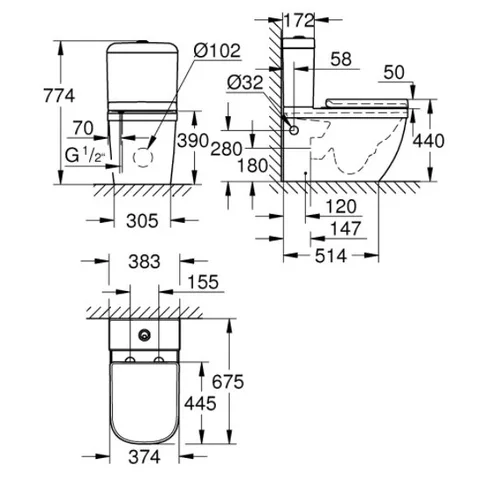 Pastatomas unitazas Grohe Euro Ceramic Rimless 39462000 image 2