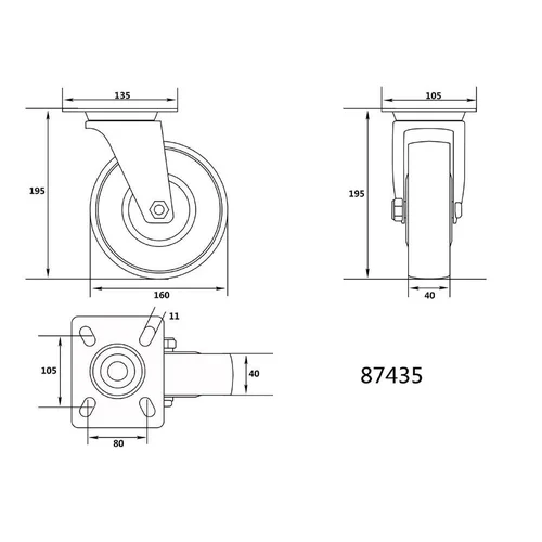 Vorel poliamidinis pasukamas ratukas d-160mm, 130 kg image 2