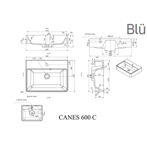 BLU CANES 600 akmens masės praustuvas image 2